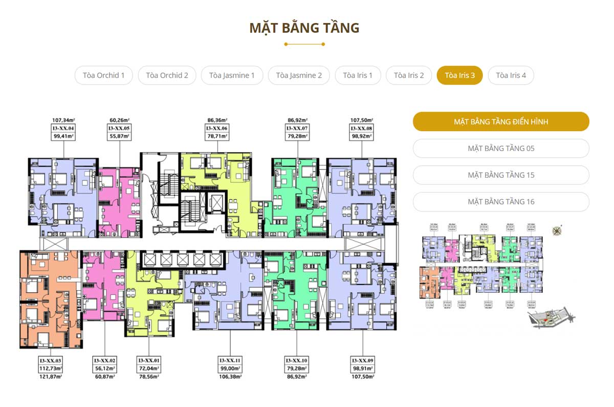 Mặt bằng tầng tòa Iris 3
