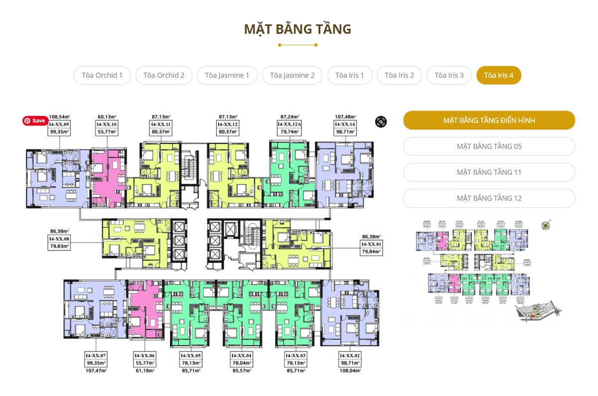Mặt bằng tầng tòa Iris 4