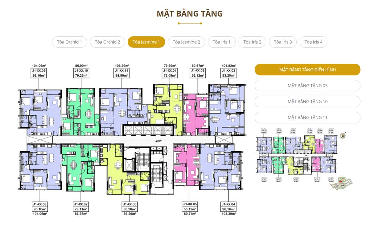 Mặt bằng tầng tòa Jasmine 1