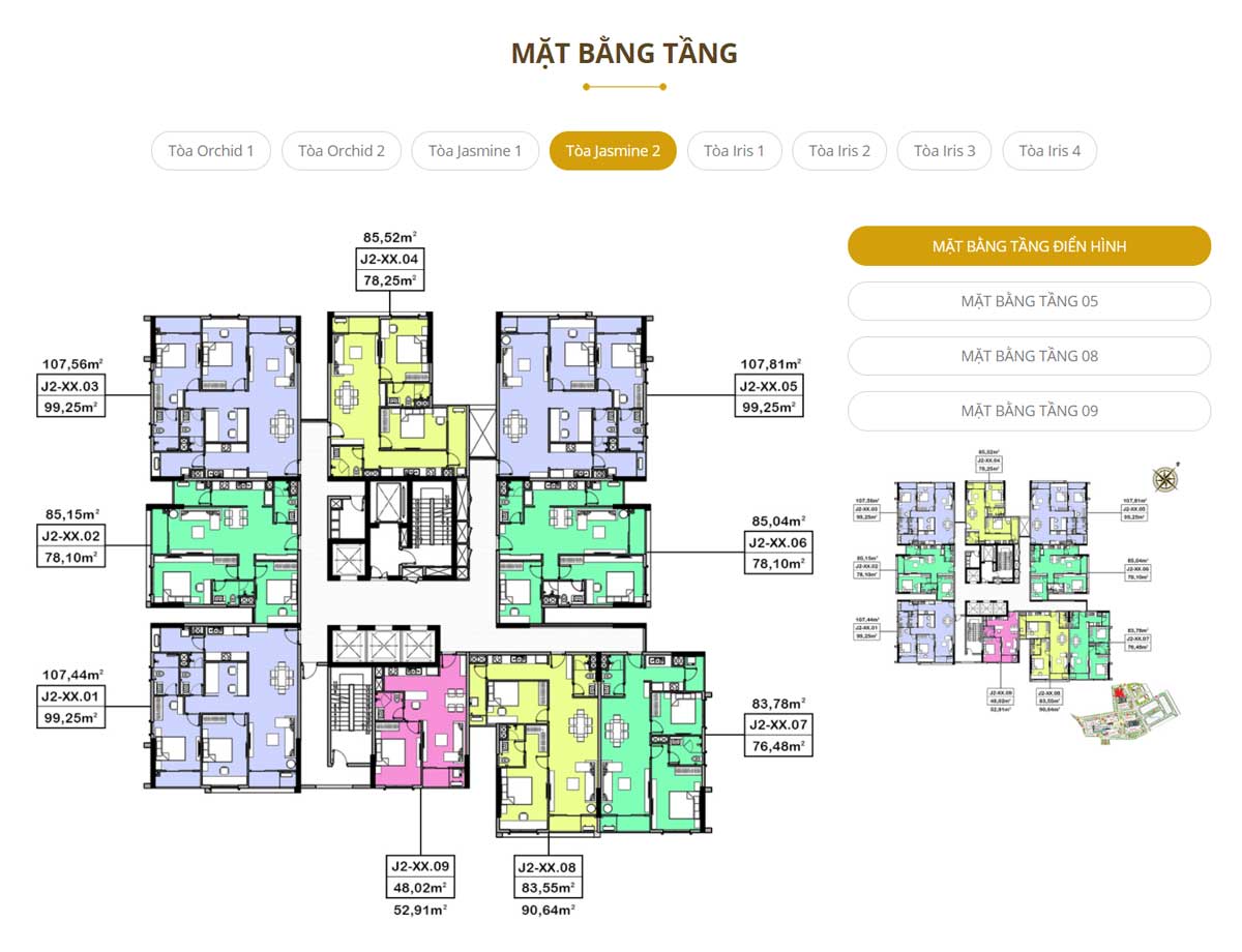 Mặt bằng tầng tòa Jasmine 2