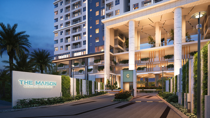 Cổng chào dẫn vào dự án The Maison với hệ thống an ninh khép kín đảm bảo an toàn cho cư dân. Ảnh phối cảnh: C-Holdings
