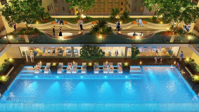 Hồ bơi Tropics Pool xanh mát ngay giữa lòng căn hộ Dream Home Riverside.