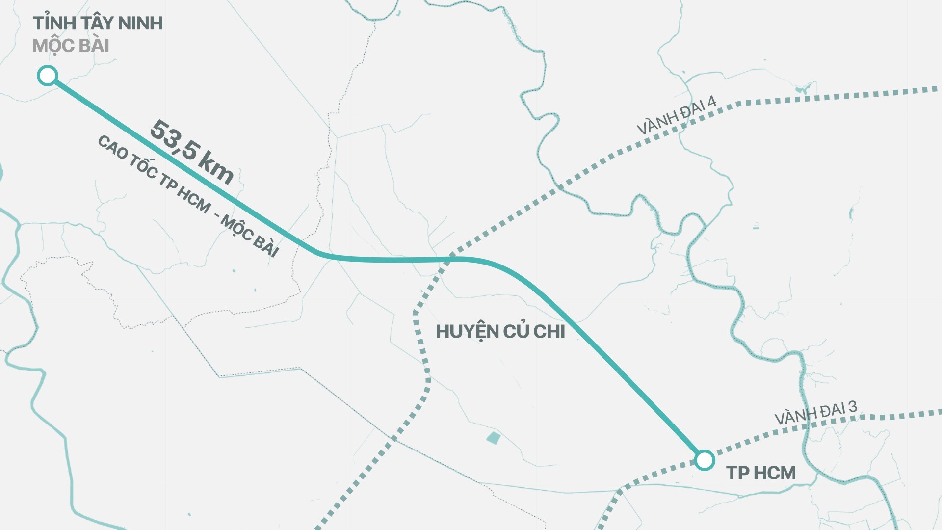 Hướng tuyến cao tốc TPHCM - Mộc Bài (Đồ họa: Thư Trần).