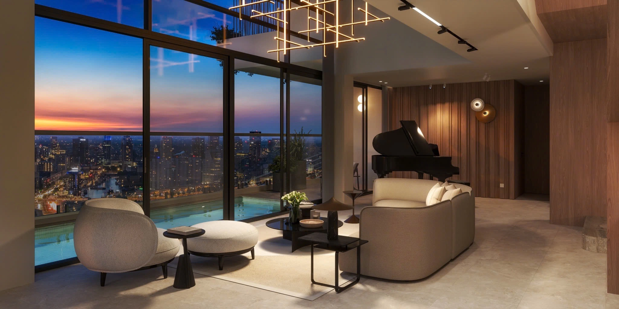Penthouse nhìn ra toàn cảnh thành phố từ trên tầng cao thành phố